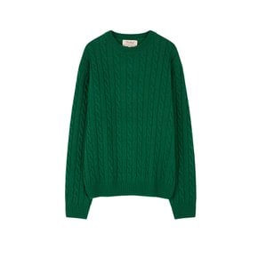 Lamswool Brushed Cable crew neck sweater (GREEN)