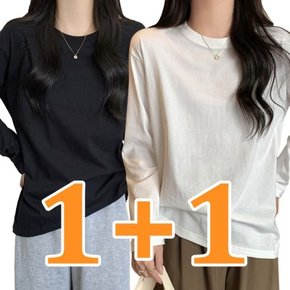 1+1 여성 긴팔티셔츠 무지 라운드 기본티 롱티