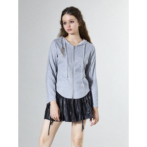 Round Hem Simple Hoodie Zip Up (GRAY)