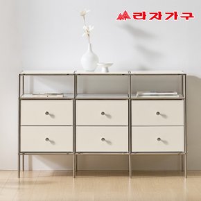 세레나 미드센추리 강화유리 모듈 철제 선반 6단서랍 다용도 수납 거실장 1200