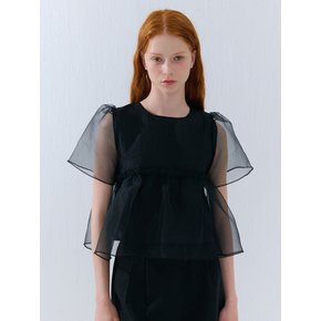 SUMMER ORGANZA SHIRRING BLOUSE BLACK