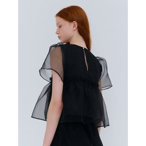 SUMMER ORGANZA SHIRRING BLOUSE BLACK