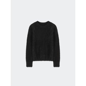 FLUFFY PULL OVER ROUND KNIT BLACK