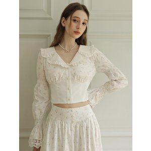 쎄무아듀 Cest_Floral lace puff sleeve shirt