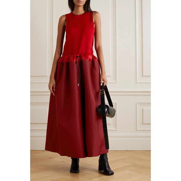 Silk And Wool-blend Trimmed Tiered Crepe Maxi Dress 레드 46376663162567325