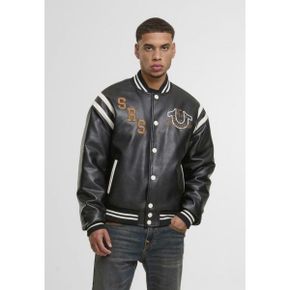 True Religion 트루 종교 레트로 배 varsity - 인조 가죽 재킷 검정색 6949699