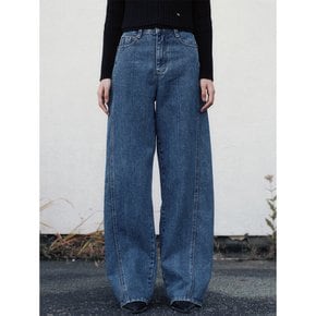 Line Point Vintage Washing Wide Denim Pants (Blue)