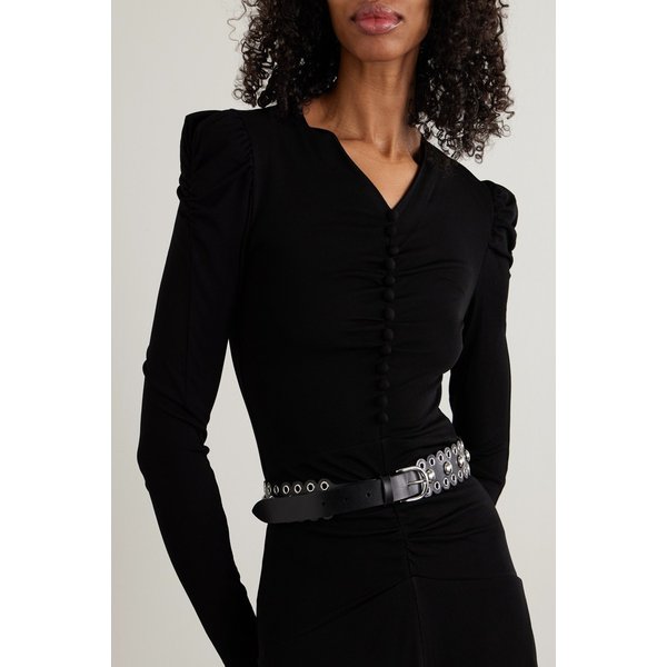 잘라 스터드 스칼럽 가죽 벨트 블랙 46376663162986368