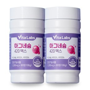 비타랩스 마그네슘 420 맥스 90정 2통 6개월분 눈떨림 임산부 영양제 B1 B6