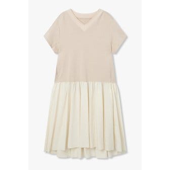 VOV [파주점] 브이넥 저지 우븐 믹스 원피스 7126237502