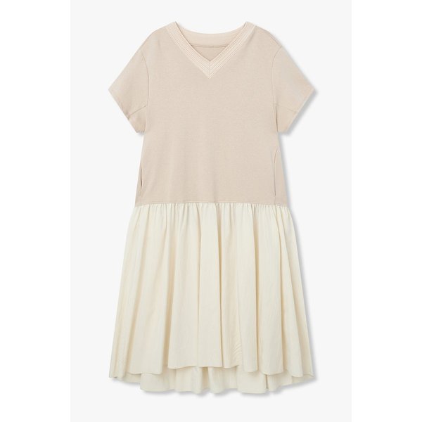 [파주점] 브이넥 저지 우븐 믹스 원피스 7126237502