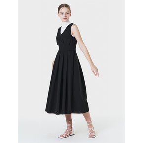 V-NECK PIN TUCK PLEATED MAXI DRESS BLACK MBCSOP001BK