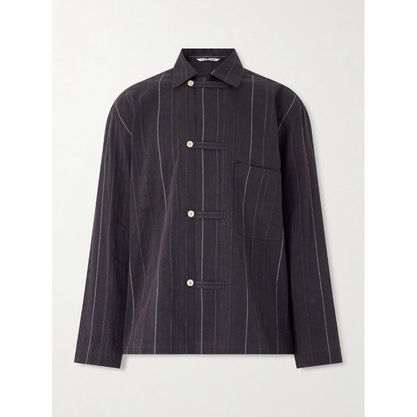 어 카인드 오브 가이즈 마타라 크롭 핀스트라이프 코튼 리넨 블렌드 오버셔츠 46376663162995911