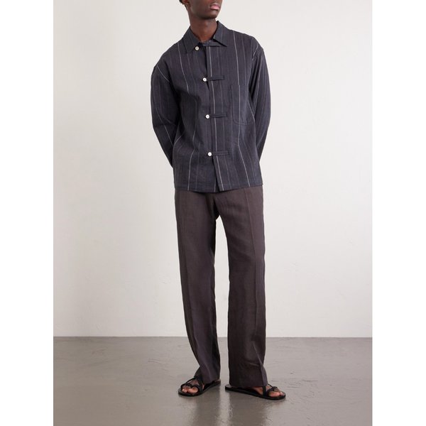 어 카인드 오브 가이즈 마타라 크롭 핀스트라이프 코튼 리넨 블렌드 오버셔츠 46376663162995911