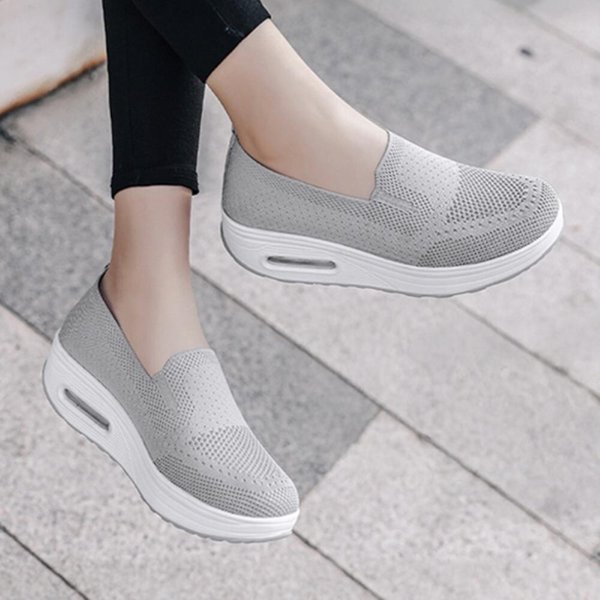 [옷자락] 여성 러닝화 끈없는 슬립온 니트 통기성 운동화