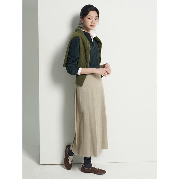 플리츠 롱 스커트  베이지 (BF5927C32A)