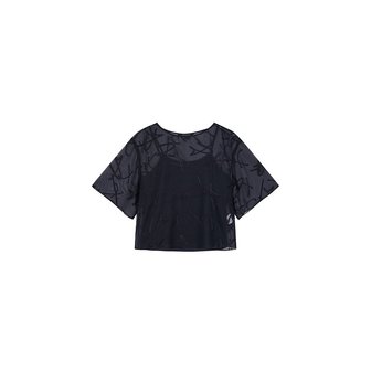 ARMANI EXCHANGE AX 여성 로고 패턴 시스루 블라우스(A423120507)_네이비