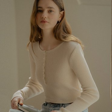 틸아이다이 Round neck curve Linen knit_Light beige