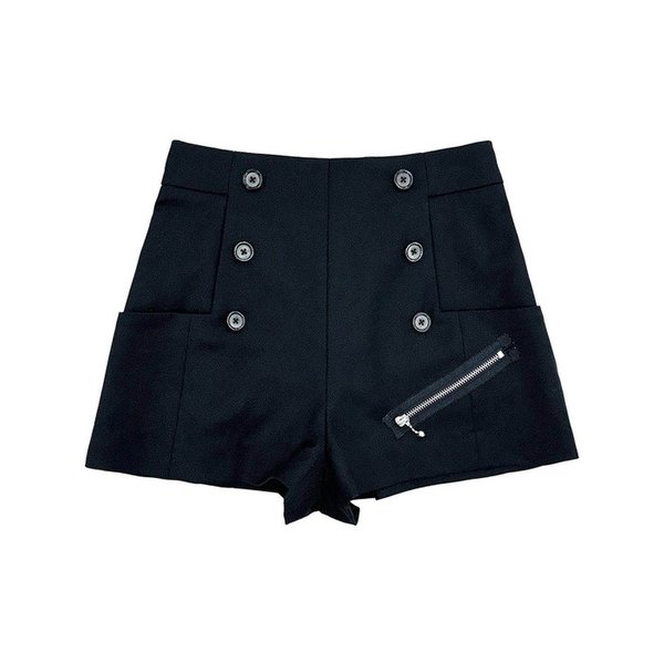 BLACK  BIKER DETAIL SQUARE POCKET SAILOR SHORTS