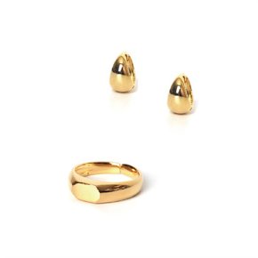 [SET]Bold and gold ring and earrings set_TN94_Silver925