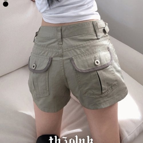 더핑크 / 키여 하이웨스트 버클 아웃포켓 숏팬츠 반바지