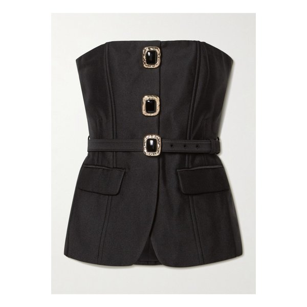 스트랩리스 벨트 장식 새틴 트윌 탑 블랙 46376663162915098