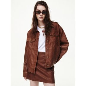 FAUX LEATHER WASHED MINI SKIRTS_TAN BROWN