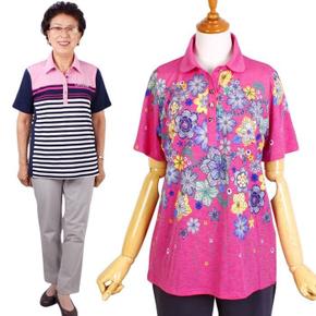 꽃나염카라반팔티셔츠 할머니옷선물 (S8586006)