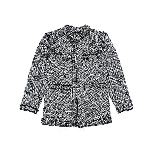 BLACK DISTRESSED 4-POCKET TWEED JACKET