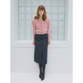 LOW NECK WAFFLE CARDIGAN / PINK