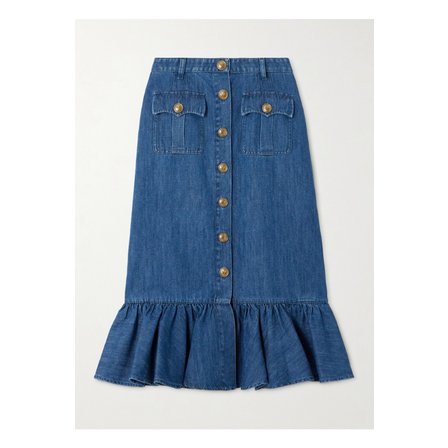 발렌티노 러플 데님 미디 스커트 블루 1647597350346544