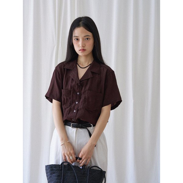 [단독] Glossy Wrinkle Shirt (Brown)