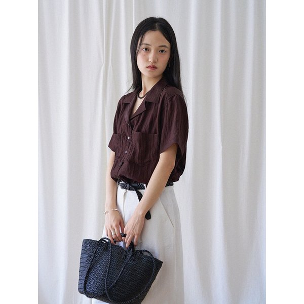 [단독] Glossy Wrinkle Shirt (Brown)
