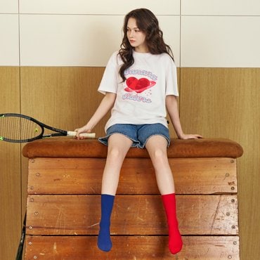 바나나시스터즈 하트 플래닛 오버핏 티셔츠 화이트