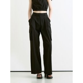 Nylon cargo wide pants - black