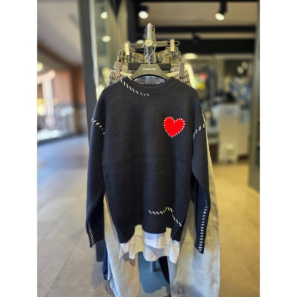 [시흥점] 하트 리얼스티치 세미오버핏 니트(남여공용)/JGZZ51B04BK
