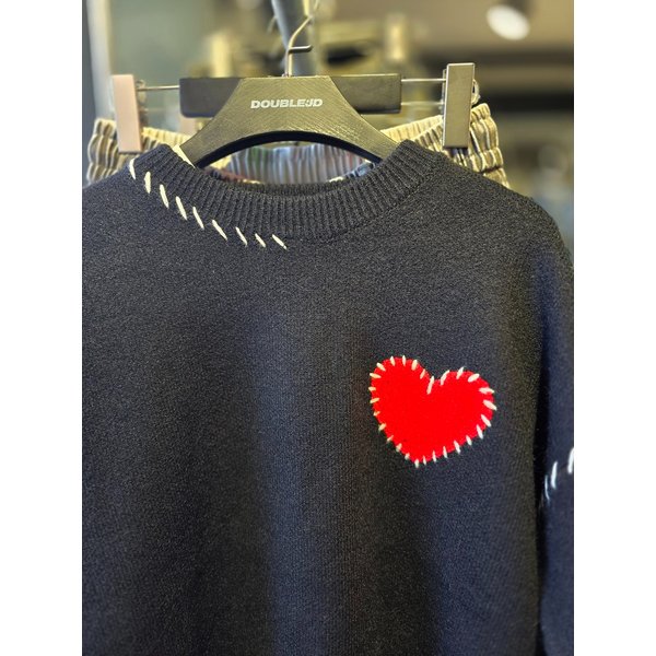 [시흥점] 하트 리얼스티치 세미오버핏 니트(남여공용)/JGZZ51B04BK