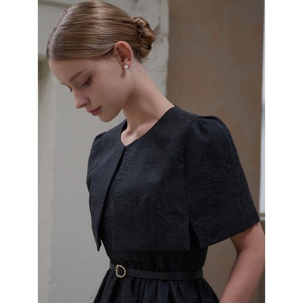 [7차리오더] Reina jacquard dress cape set [Black]