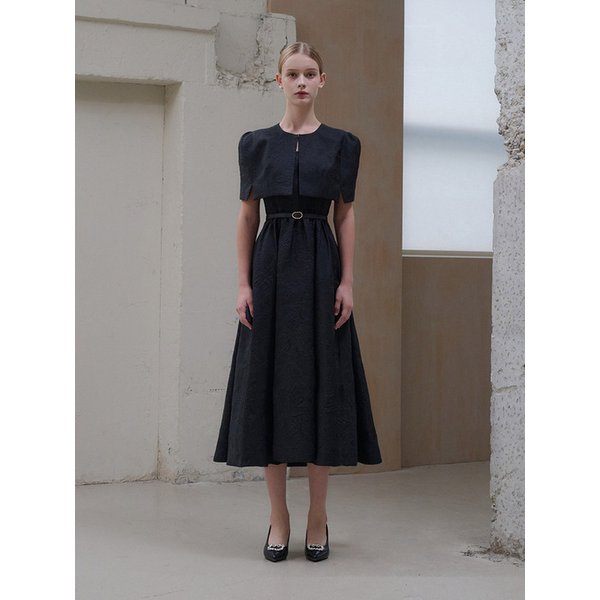 [7차리오더] Reina jacquard dress cape set [Black]