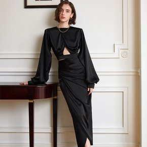 YY Black side draping maxi skirt