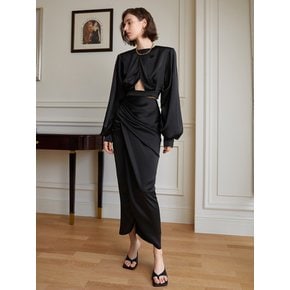 YY Black side draping maxi skirt