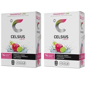 셀시어스 CELSIUS 라이브핏 에너지 파우더 드래곤프룻츠 라임맛 Powder Sticks 14개입x2팩