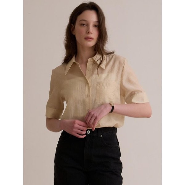 Sheer half sleeve shirt - Beige