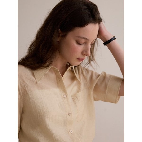 Sheer half sleeve shirt - Beige