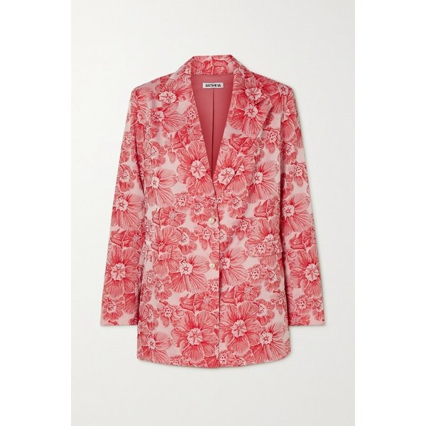 바체바 아그네스 인조 진주 장식 플로럴 자카드 블레이저 레드 1647597302477886