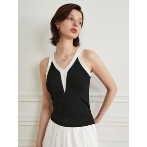 YY_Color-block knit sleeveless top