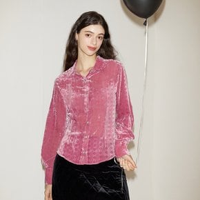 Balloon Sleeve Velvet Blouse Pink