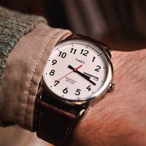 이지리더 데이데이트 브라운 가죽스트랩 손목시계 35mm