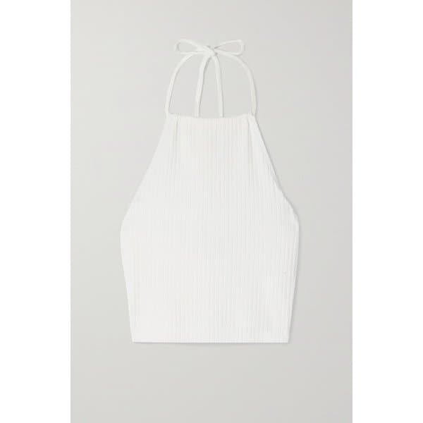 Cropped Ribbed Stretch-cotton Halterneck Top 오프 화이트