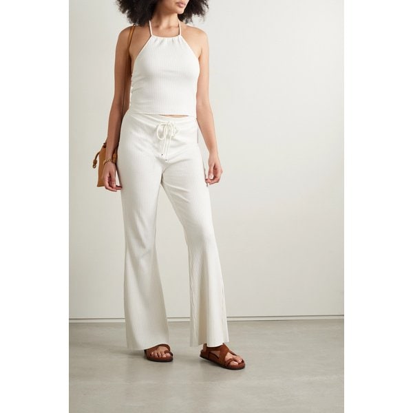 Cropped Ribbed Stretch-cotton Halterneck Top 오프 화이트